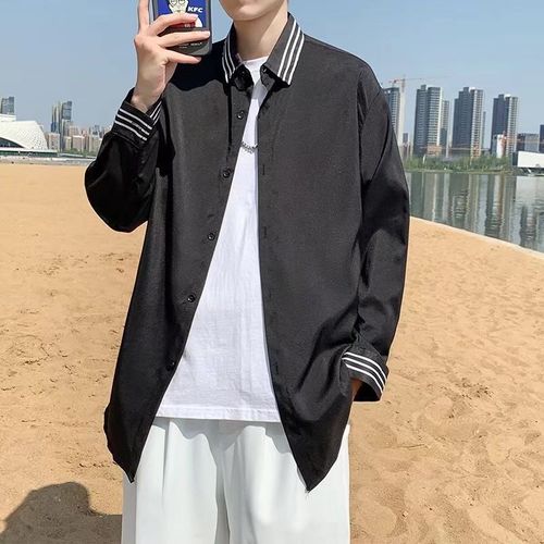 Printemps Et Automne Chemise Hommes Ins Ruffian Beau Manteau Haut De Gamme A Manches Longues Tendance Version Coréenne De La Marque A La Mode Esprit Gars Nouveaux Vetements Pouces