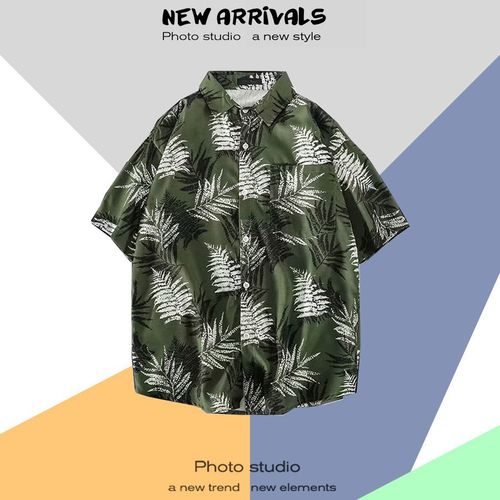 Cec Super Chaud Hawaien Plage Fleur Chemise A Manches Courtes Hommes Lâche Ins Style Japonais Rétro Tendance Chemise