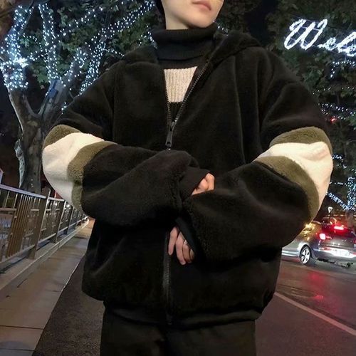 Manteau D'hiver Pour Hommes Style Coréen Lâche Épais Chaud Décontracté Court A Capuche Laine Agneau Vetements Manteau Pour Hommes A La Mode