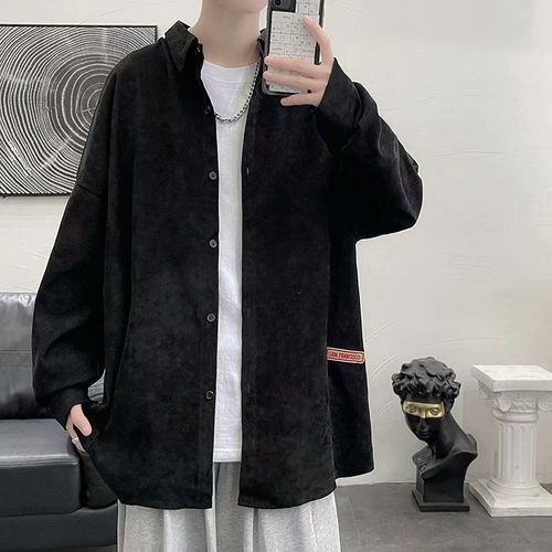 Rétro Chemise En Velours Côtelé Hommes A Manches Longues Automne Japonais Mince Chemise Vetements D'extérieur Tendance Lâche Ins Veste Décontractée