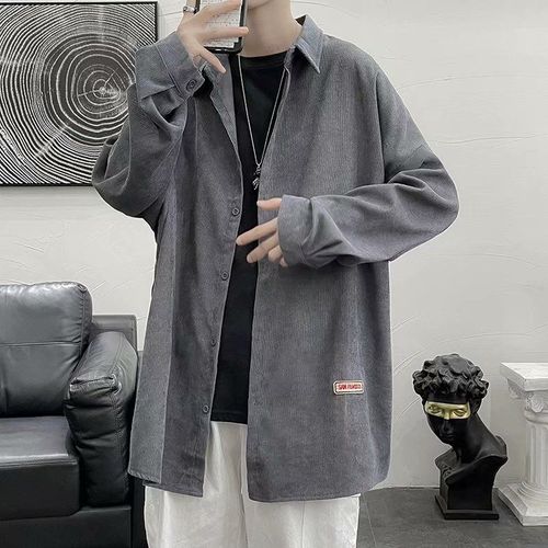 Rétro Chemise En Velours Côtelé Hommes A Manches Longues Automne Japonais Mince Chemise Vetements D'extérieur Tendance Lâche Ins Veste Décontractée