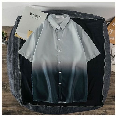 Personnalité D'été Dégradé Couleur Chemise A Manches Courtes Hommes Style Décontracté Lâche Revers Tie-Dye Demi-Manches Chemise Hommes