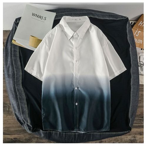 Personnalité D'été Dégradé Couleur Chemise A Manches Courtes Hommes Style Décontracté Lâche Revers Tie-Dye Demi-Manches Chemise Hommes