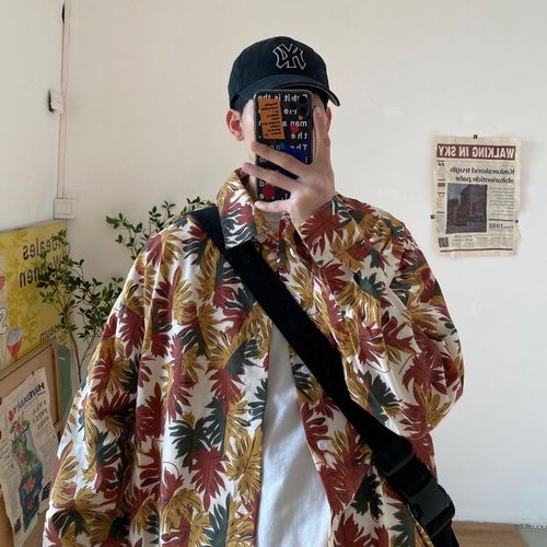 Vintage Vintage Fleur Chemise Hommes Design Sens Niche Français Style Hawaien Chemise Florale Veste Section Mince