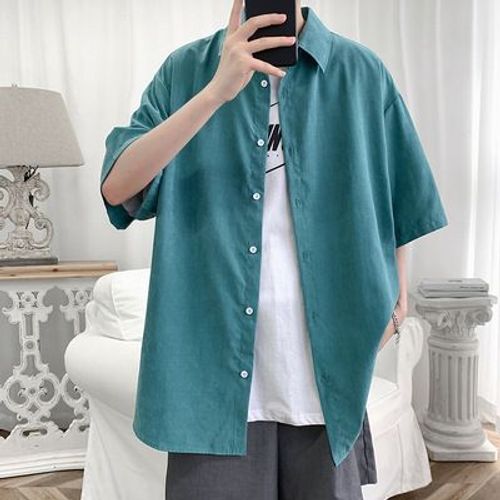 Style Chemise Blanche Hommes A Manches Courtes Ins Tendance Ruffian Bel Été Ample Manches Cinq Points Foret Chemise Veste Section Mince
