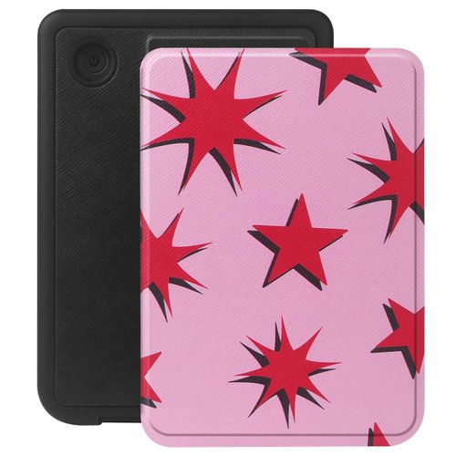 Selencia Étui de liseuse portefeuille Vivid Kobo Clara Colour / BW Stars Rubine Red Light Pink