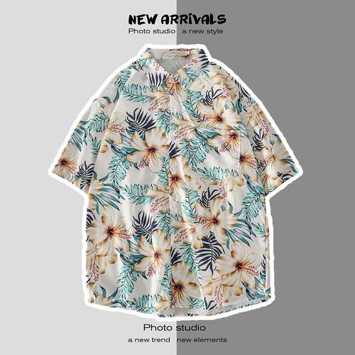 Été Japonais Nouvelle Plage Chemises Pour Hommes Et Femmes A Fleurs Ins Tendance Style Chemises A Manches Courtes A Imprimé Lâche