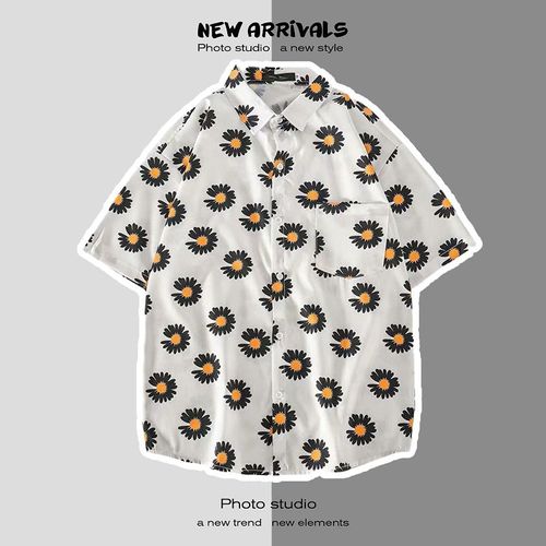 Été Japonais Nouvelle Plage Chemises Pour Hommes Et Femmes A Fleurs Ins Tendance Style Chemises A Manches Courtes A Imprimé Lâche