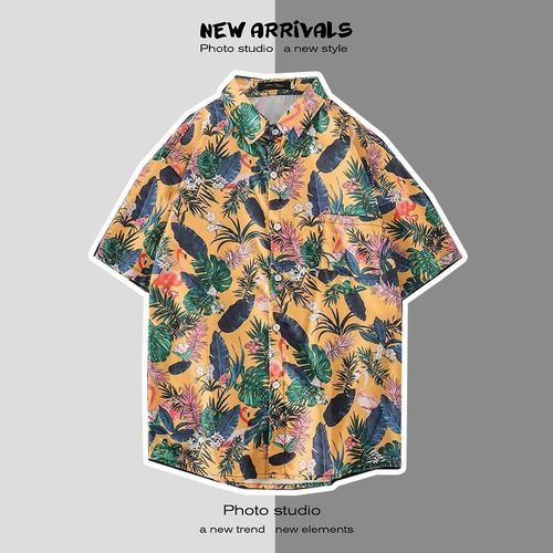 Été Japonais Nouvelle Plage Chemises Pour Hommes Et Femmes A Fleurs Ins Tendance Style Chemises A Manches Courtes A Imprimé Lâche