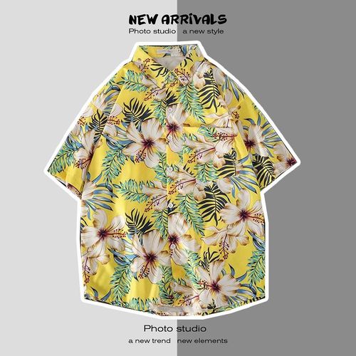 Été Japonais Nouvelle Plage Chemises Pour Hommes Et Femmes A Fleurs Ins Tendance Style Chemises A Manches Courtes A Imprimé Lâche