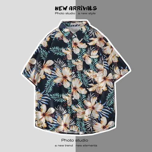 Été Japonais Nouvelle Plage Chemises Pour Hommes Et Femmes A Fleurs Ins Tendance Style Chemises A Manches Courtes A Imprimé Lâche
