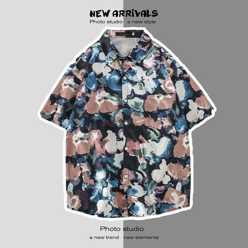 Été Japonais Nouvelle Plage Chemises Pour Hommes Et Femmes A Fleurs Ins Tendance Style Chemises A Manches Courtes A Imprimé Lâche