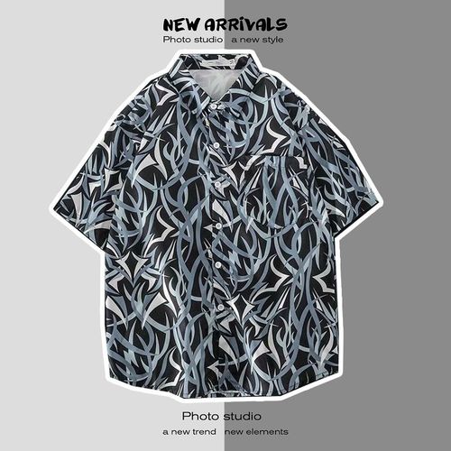 Été Japonais Nouvelle Plage Chemises Pour Hommes Et Femmes A Fleurs Ins Tendance Style Chemises A Manches Courtes A Imprimé Lâche