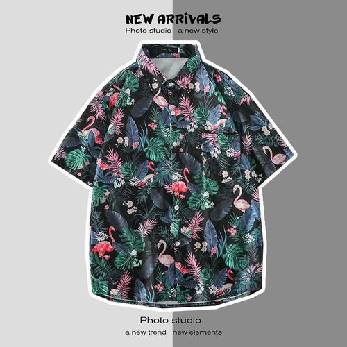 Été Japonais Nouvelle Plage Chemises Pour Hommes Et Femmes A Fleurs Ins Tendance Style Chemises A Manches Courtes A Imprimé Lâche