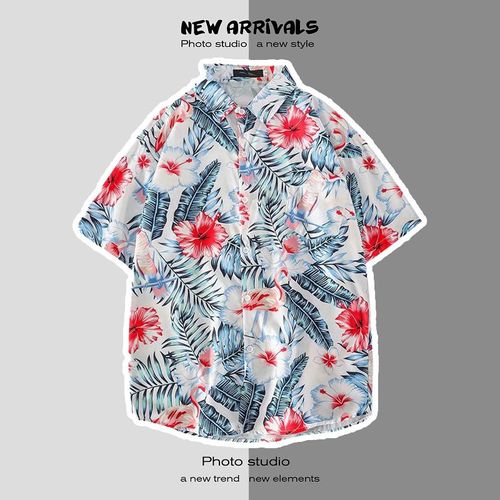 Été Japonais Nouvelle Plage Chemises Pour Hommes Et Femmes A Fleurs Ins Tendance Style Chemises A Manches Courtes A Imprimé Lâche