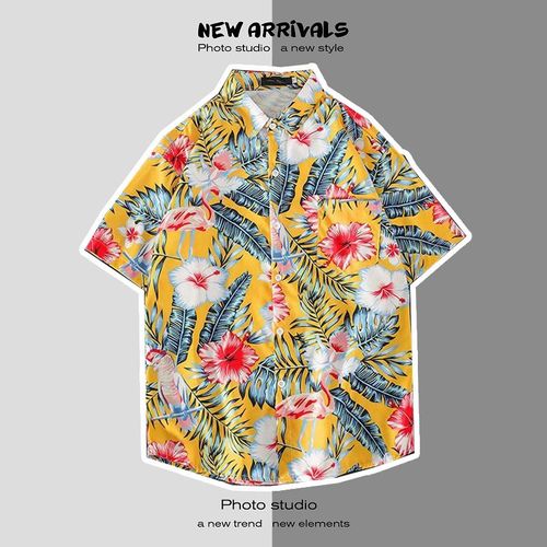 Été Japonais Nouvelle Plage Chemises Pour Hommes Et Femmes A Fleurs Ins Tendance Style Chemises A Manches Courtes A Imprimé Lâche