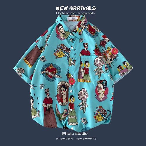 Chemise A Fleurs De Plage A Manches Courtes Pour Hommes Section Mince Lâche Ins Tendance Rétro Chemise De Veste Paresseux Hawaien