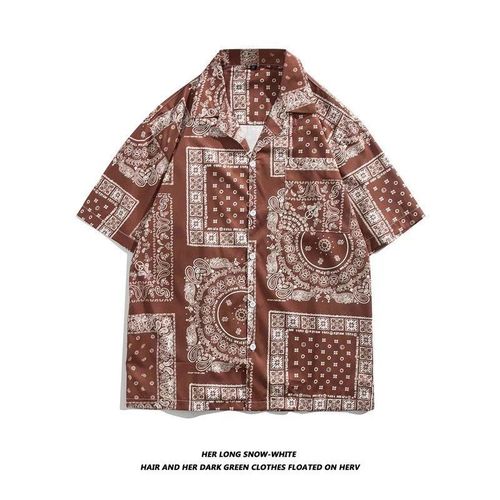 Été Rétro Peinture A L'huile Fleur Chemise Hommes A Manches Courtes Col Cubain Chemise Vintage Hawaien Lâche Couple Veste