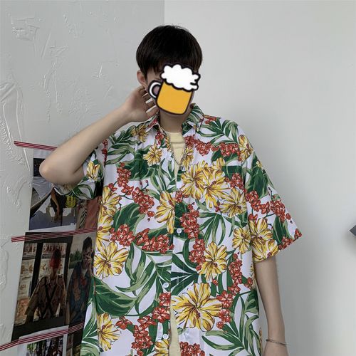 Chemise A Manches Courtes D'été Homme Ins Rétro Tete Drôle Personnalité Impression Marque A La Mode Version Coréenne Chemise Ample Haut A La Mode