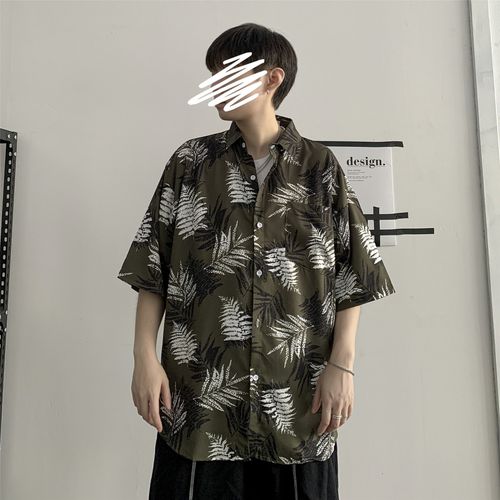 Chemise A Manches Courtes D'été Homme Ins Rétro Tete Drôle Personnalité Impression Marque A La Mode Version Coréenne Chemise Ample Haut A La Mode