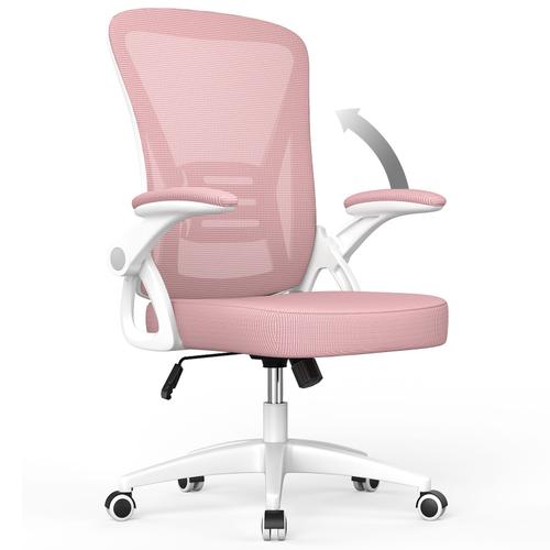 Chaise De Bureau - Naspaluro Ergonomique Siège - Fauteuil Avec Accoudoir Rabattable À 90° - Support Lombaire - Réglable En Hauteur Rose