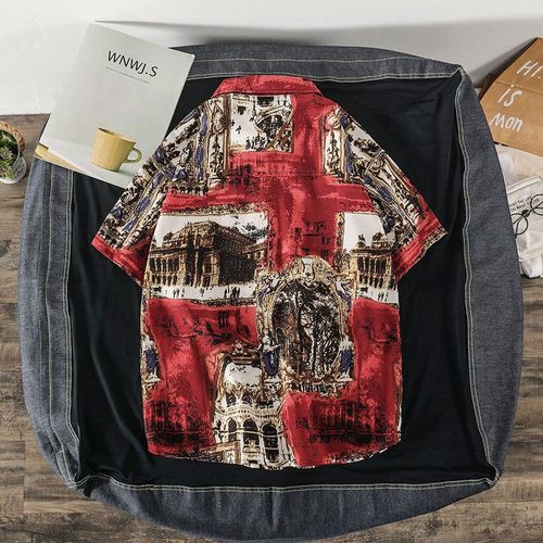 Chemise A Manches Courtes D'été Homme Ins Rétro Tete Drôle Personnalité Impression Marque A La Mode Version Coréenne Chemise Ample Haut A La Mode