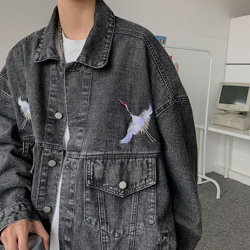 Rétro Veste En Jean Hommes Automne Version Coréenne A La Mode All-Match Lâche Couple Frit Rue Ruffian Beau Veste Décontractée Hauts Robe