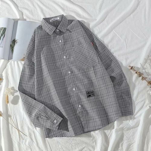 Printemps Et Automne Nouveau Style Coréen Chemise Hommes A Manches Longues A Carreaux A La Mode Lâche Chemise Hommes Beau Décontracté All-Match Manteau A La Mode