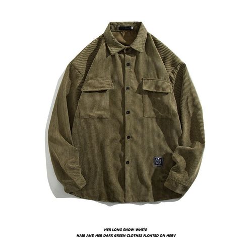 Japonais Rétro Velours Côtelé Outillage Chemise Hommes A La Mode Marque Grande Taille Ample Décontracté Velours Côtelé Chemise Multi-Poches Veste
