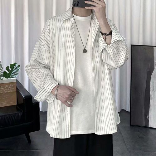 Chemise Rayée Hommes Harajuku Tendance Marque Chemise A Manches Longues Décontractée Version Coréenne Lâche Tendance Ins All-Match Chemise Manteau