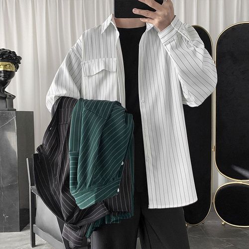 Chemise Rayée Hommes Harajuku Tendance Marque Chemise A Manches Longues Décontractée Version Coréenne Lâche Tendance Ins All-Match Chemise Manteau