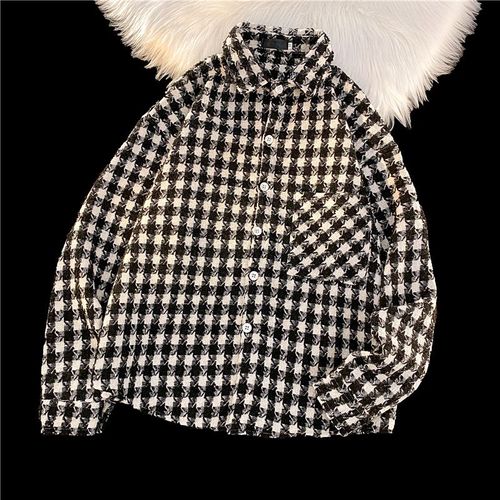 Petit Coupe-Vent Parfumé Hommes Printemps Et Automne Haut De Gamme Rue Frite Vetements Pour Hommes Pied-De-Poule Chemise En Laine Vintage Vintage Tops