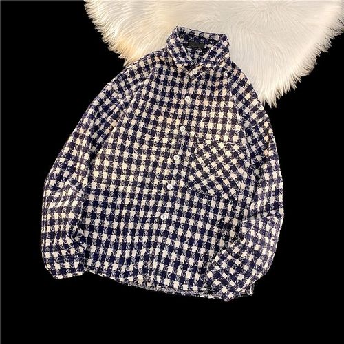 Petit Coupe-Vent Parfumé Hommes Printemps Et Automne Haut De Gamme Rue Frite Vetements Pour Hommes Pied-De-Poule Chemise En Laine Vintage Vintage Tops