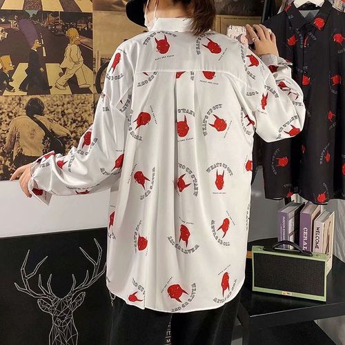 Style Rétro De Ins Automne Sentiment Chemise A Fleurs A Manches Longues Couples Masculins Et Féminins All-Match Lâche Chemise Cubaine Paresseux A La Mode