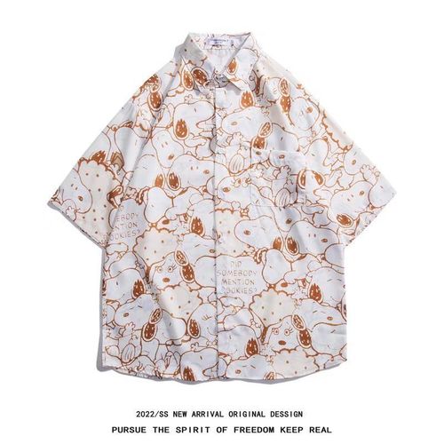 Chemise A Manches Courtes Pour Hommes Et Femmes D'histoire De Dessin Animé Imprimé Rétro Japonais Complet Été Style Chic Chemises De Couple Amusantes