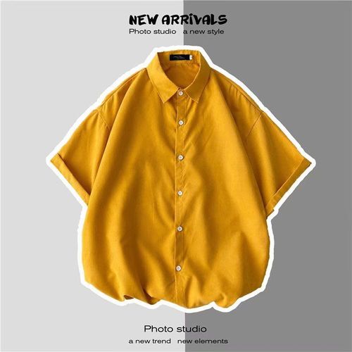 Été Mince Chemise A Manches Courtes Vetements Pour Hommes Conception Niche Chemise Style Japonais Couleur Unie Ruffian Belle Veste Décontractée