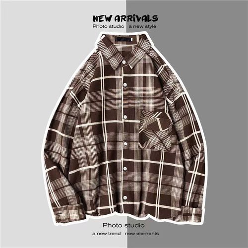Chemise A Carreaux Japonaise Hommes Ins Marée Marque Décontracté Belle Version Coréenne A La Mode Lâche Rétro All-Match Couple Chemise