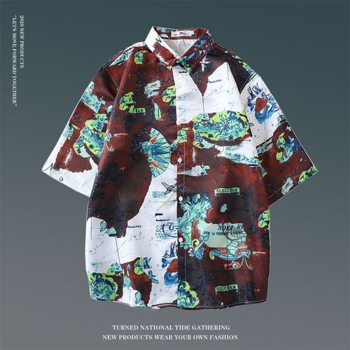Chemise A Fleurs Hawaiennes Homme Rétro Couple Tendance Décontracté Ample Populaire Plage Vacances Floral Chemise A Manches Courtes Marée