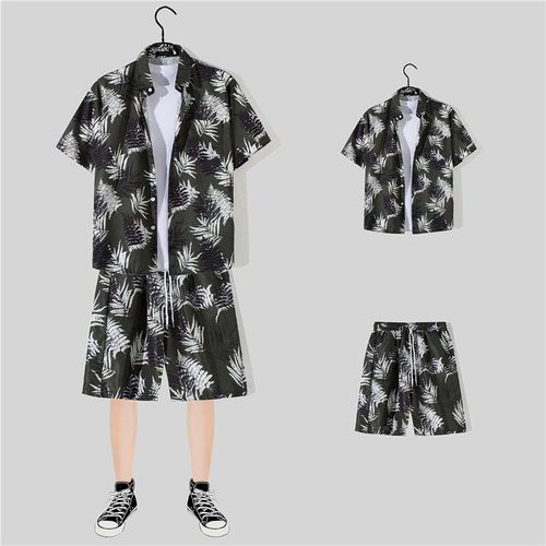 Été Amazon Plage Transfrontaliere Vent Chemise Lâche Costume Décontracté Hawaien Ensemble Deux Pieces Imprimé Pour Hommes