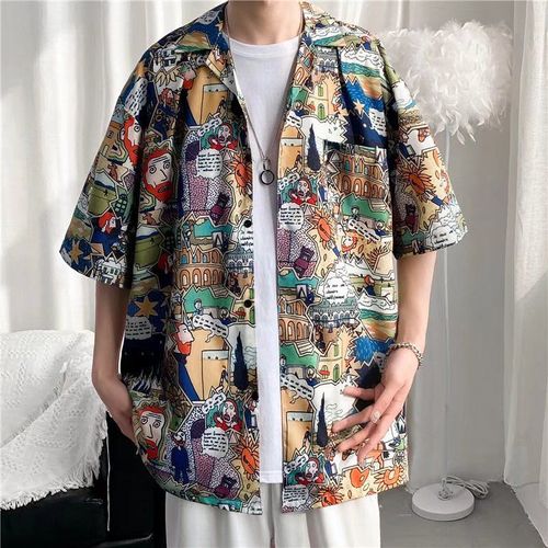 Style Hawaii Couple Fleur Chemise Hommes A Manches Courtes Ins Ruffian Bel Été Section Mince Lâche A La Mode Marque Rétro Chemise