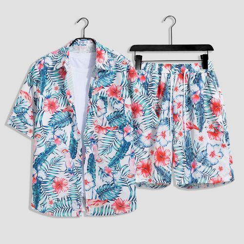 Hawaii Bord De Mer Plage Vacances Costume Hommes Ample Grande Taille Couple Marque A La Mode Chemise A Fleurs A Manches Courtes Décontracté Deux Pieces Ensemble