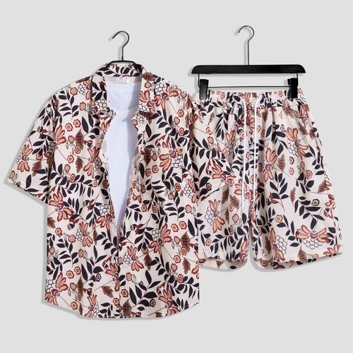 Hawaii Bord De Mer Plage Vacances Costume Hommes Ample Grande Taille Couple Marque A La Mode Chemise A Fleurs A Manches Courtes Décontracté Deux Pieces Ensemble