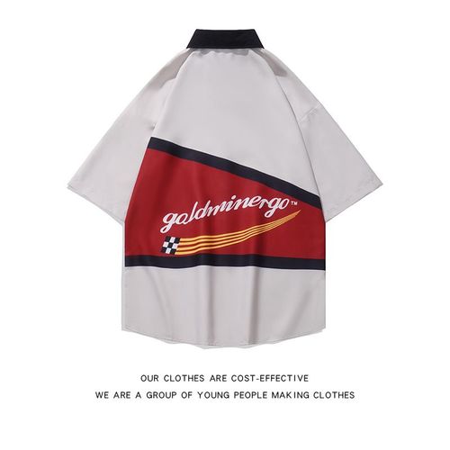 Costume De Course Hiphop Rétro Américain Chemise A Manches Courtes De Couleur Assortie Marque De Marée Pour Hommes Haut A Manches Demi-Vent De Locomotive Européenne Et Américaine