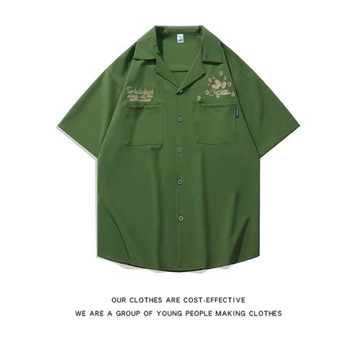 Costume De Course Hiphop Rétro Américain Chemise A Manches Courtes De Couleur Assortie Marque De Marée Pour Hommes Haut A Manches Demi-Vent De Locomotive Européenne Et Américaine
