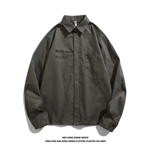 Chemise De Travail Veste Hommes A Manches Longues All-Match Ruffian Beau Lâche Tendance Décontractée Version Coréenne De La Chemise Rétro De Style Printemps Et Automne