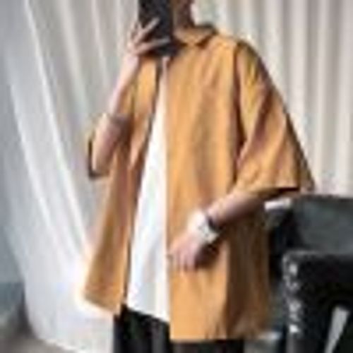 Chemise De Couleur Unie Pour Hommes Style Coréen Tendance Été Nouvelle Chemise A Manches Courtes Lâche Grande Taille Mince Sport Pouces Chemise Veste