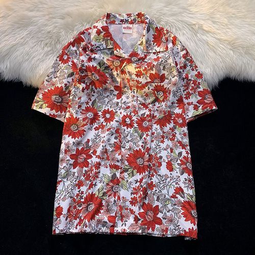 Chemise A Fleurs Mâle Ins Ruffian Beau A Manches Courtes Été Tendance Marque Lâche Plage Floral Hawaien Col Cubain Chemise Pouce Chemise C