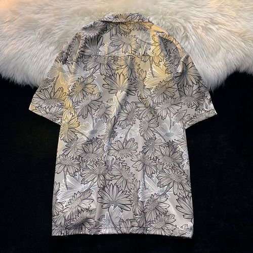 Chemise A Fleurs Mâle Ins Ruffian Beau A Manches Courtes Été Tendance Marque Lâche Plage Floral Hawaien Col Cubain Chemise Pouce Chemise C