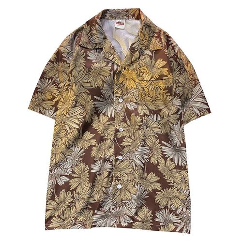 Chemise A Fleurs Mâle Ins Ruffian Beau A Manches Courtes Été Tendance Marque Lâche Plage Floral Hawaien Col Cubain Chemise Pouce Chemise C