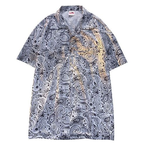 Chemise A Fleurs Mâle Ins Ruffian Beau A Manches Courtes Été Tendance Marque Lâche Plage Floral Hawaien Col Cubain Chemise Pouce Chemise C